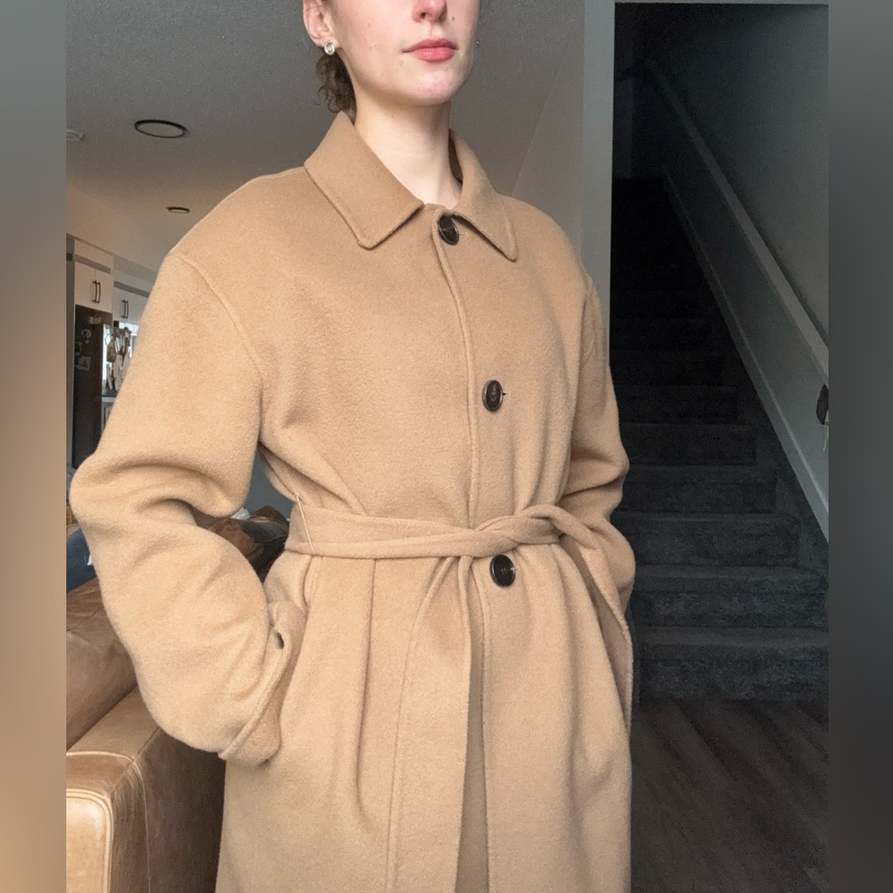 Olive UK Classic Tan Camel Wool Trench Coat with Belt